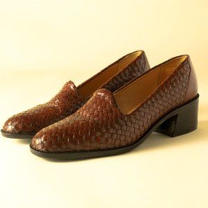 Vintage Ipanema Woven Brown Leather Loafers
